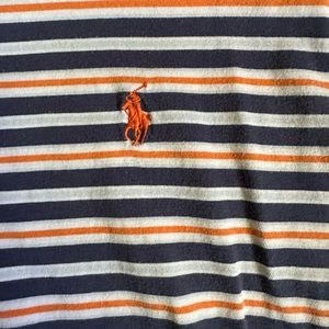 Polo by Ralph Lauren Polo Shirt. Orange, Blue, and White striped Cotton. Size XL
